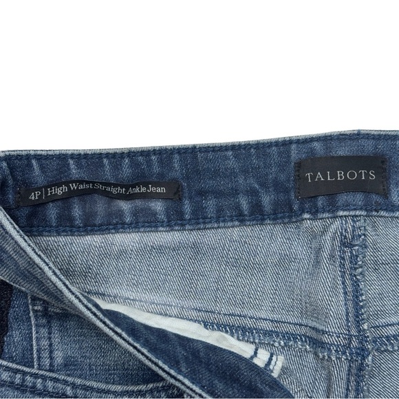 {Talbots} "High Waist Straight Ankle Jeans" Short Blue Sequin Stripe Stretch - Picture 6 of 7